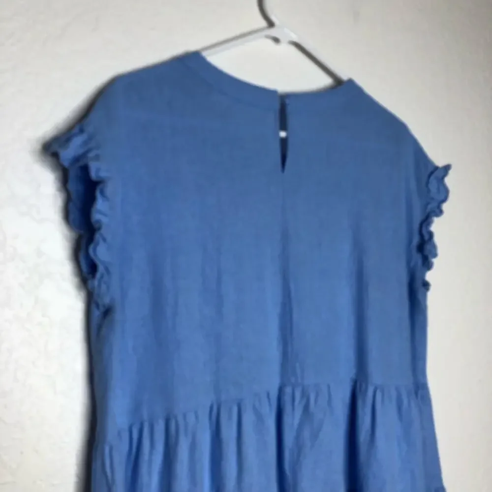 Adyson Parker blue ruffle trim tiered linen blend dress size Large